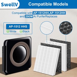 SwellV AP-1512HHS Replacement Filter for Coway, Compatible with Coway Airmega AP1512HHS, AP1512HH and 200M Air Purifiers (2 Filters + 2 Carbon Pre-Filters)