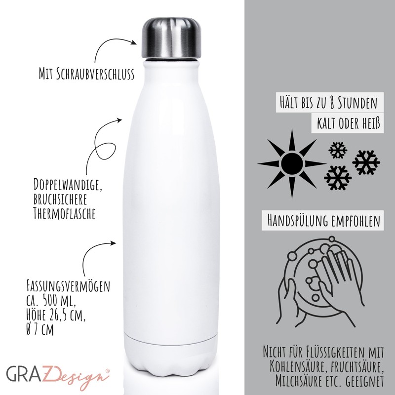 GRAZDesign Thermal Water Bottle with Name Maritime Two Dolphins Motif