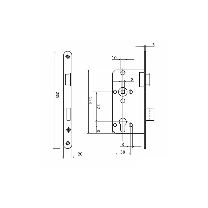 SOTECH BKS Door Lock PC Lock Class 2 Backset 55