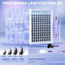Pawotence Manga Lash Clusters Kit Eyelash Clusters 10-16mm Fairy Lash Extension Kit Individual Lashes Cluster Wispy with Lashes Cluster Glue, Tweezers for Invisible Band Cluster Eyelash Extensions Kit