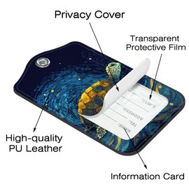 Neidius 2 Pack Luggage Tags for Suitcase,Green Sea Turtle PU Leather Idea Baggage Tag with Name Labels Privacy Cover Metal Ring Men and Women Travel Cruise Labels