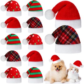 Frienda 12 Pieces Dog Santa Hat PET Christmas Hat Soft Plush Cat Hat Pet Costumes for Small Dog Cat Puppy Christmas Supplies (Vibrant Pattern)