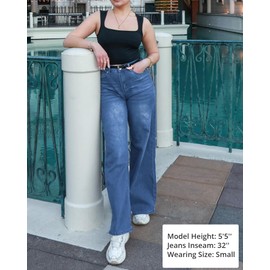 Vetinee Women's Jeans Wide Leg High Waist Stretch Baggy Jeans, Fresh light blue