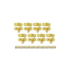 QCAA Zinc Die Cast Hook HASP Latch, Vintage Style, Right Latch Lock, 30mm x 34mm (1.18" x 1.34"), Brass Plated, Made in Taiwan, 8 Pack