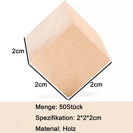 Nurila Pack of 50 Wooden Cubes, Wooden Blocks for Crafts, 2 x 2 x 2 cm, Blank Wooden Cube for DIY Crafts, Numbers, Painting, Decoration, Numbers, Puzzle, Building Blocks, Wood Decoration