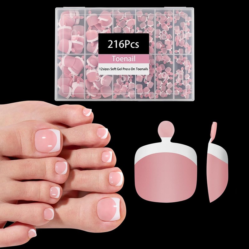 Puntas para uñas de los pies, 216 piezas de uñas