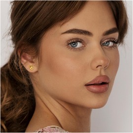 Gold Heart Earrings for Women. Small size Dimensions: 0.40 in X 0.30 in. Ellegant and Delicate Gold Plated Heart Stud Earrings. Heart and Love Earrings for a Daily use, Work and Social Gatherings by CaVaMa