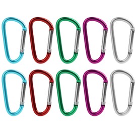 Pack of 10 Multi-Colored Aluminum Carabiner Clips with Secure Screw Lock, Large Durable Caribeana Clips for Backpack, Camping, Hiking, Fishing, Traveling - Not for Climbing (10 Colors, 82 x 44 mm)