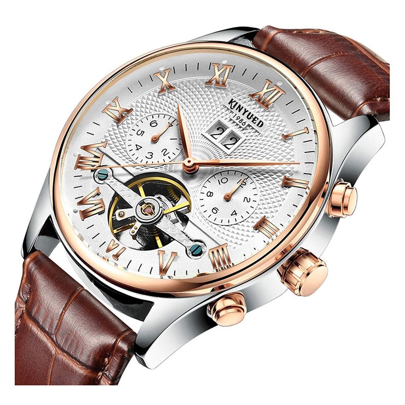 carlien Men's Self-Wind Tourbillon Mechanical Watches Water Resistant Automatic Skeleton