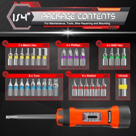 Aiourx Torque Screwdriver Wrench Set, 2-22 Inch Pounds lbs, 2 in-lb Increment, 32 Pcs 1/4" Drive Torque Screwdriver Wrench with S2 Steel Bits for Bicycle Mechanics and Mounting