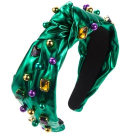 Brihasory St. Patrick’s Day Rhinestone Headbands for Women Boho Wide Top Knotted Headband for Teen Girls Sparkling Crystal Hairbands Irish Green Holiday Party Prom Hair Accessories(Green)