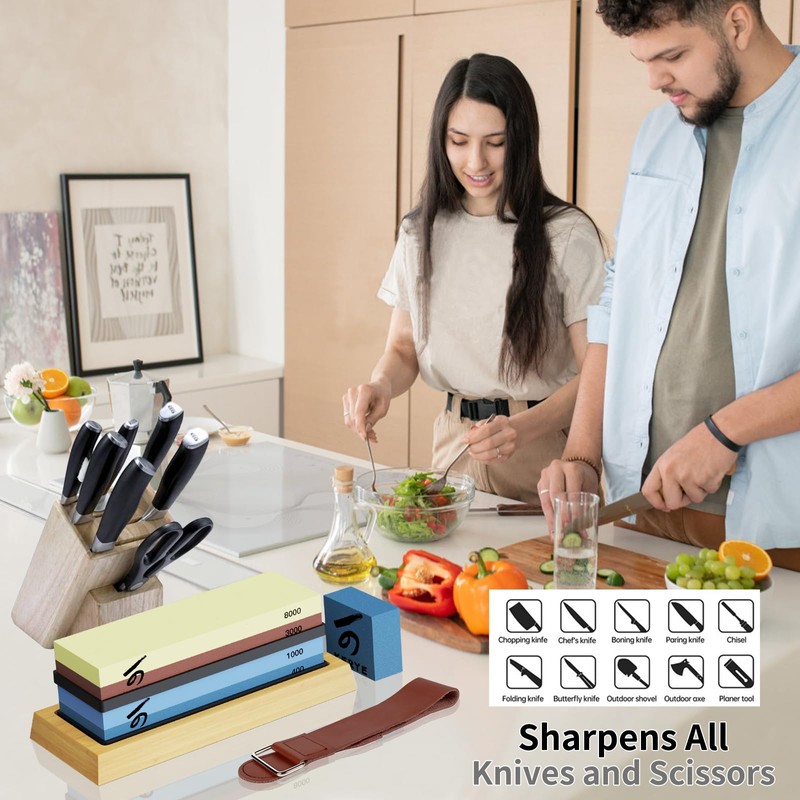 Knife Sharpening Stone Set, KERYE Professional Japanese Whetstone Knife Sharpener