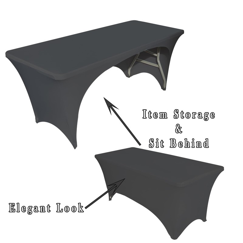 Spandex Tablecloth [6FT, Black] for Rectangle Tables with Open Back,Elastic