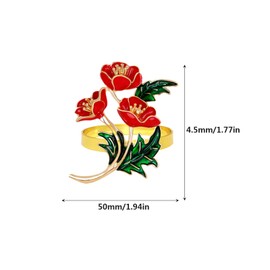 WUYUNTAI Red Poppy Napkin Ring 6 PCS Napkin Rings Metal Napkin Ring Floral Napkin Ring Thanksgiving,Christmas,Family Gather,Table Decoration