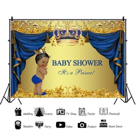 Haoyiyi 6x4ft Royal Prince Baby Shower Background Royal Blue Curtain Gold Dots Crown Backdrop Photography Photo Kids Event Ceremony Celebration Decorations Supplies Photoshoot