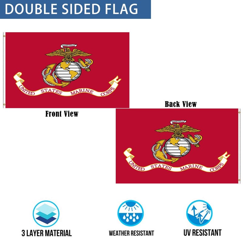 Heavy Duty 2x3 USMC Flag - Double Sided, 100% Polyester,