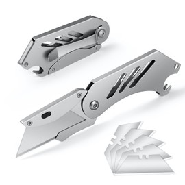 Folding Utility Knife EDC Quick Change Razor Knife Box Cutter with 5PC SK5 Razor Blades work knives keychain suitable for daily cutting