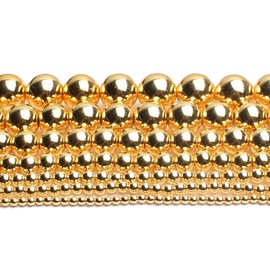 Song Xi 18K Gold Hematite Beads Round Loose Beads for Jewelry Making DIY Bracelets and Necklaces 6mm/60pcs