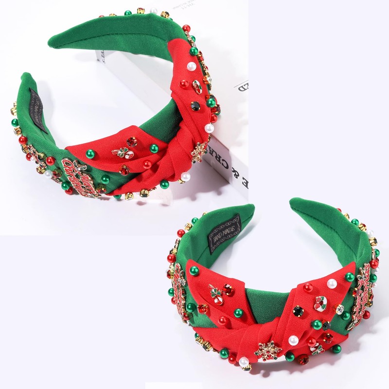 HEIDKRUEGER Jeweled Knot Headband Wide Christmas Headband JINGLE BELL Hair