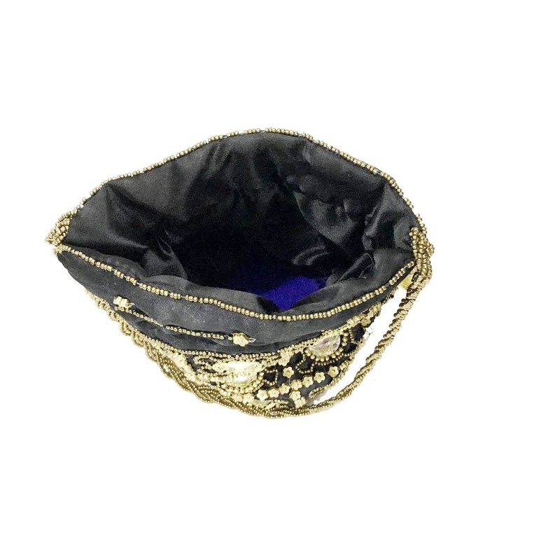 Purpledip Potli Bag (Drawstring Purse): Gold Thread Sequin Embroidery, deep