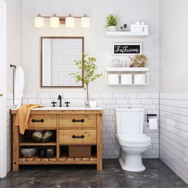 QEEIG Bathroom Decor Shelves Over Toilet - Farmhouse Decorations Aesthetic Décor Sign Small Floating Wall Shelf Paper Storage 2+1 Set 16 inch, White (020W)