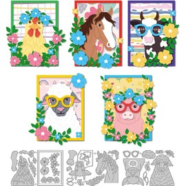 DELORIGIN Farm Animal Portraits Cutting Dies Card Making Die Stencil Metal Die Cuts Card Scrapbooking Embossing Template Dies for Greeting Cards Craft Album Invitation Festive Birthday Decor