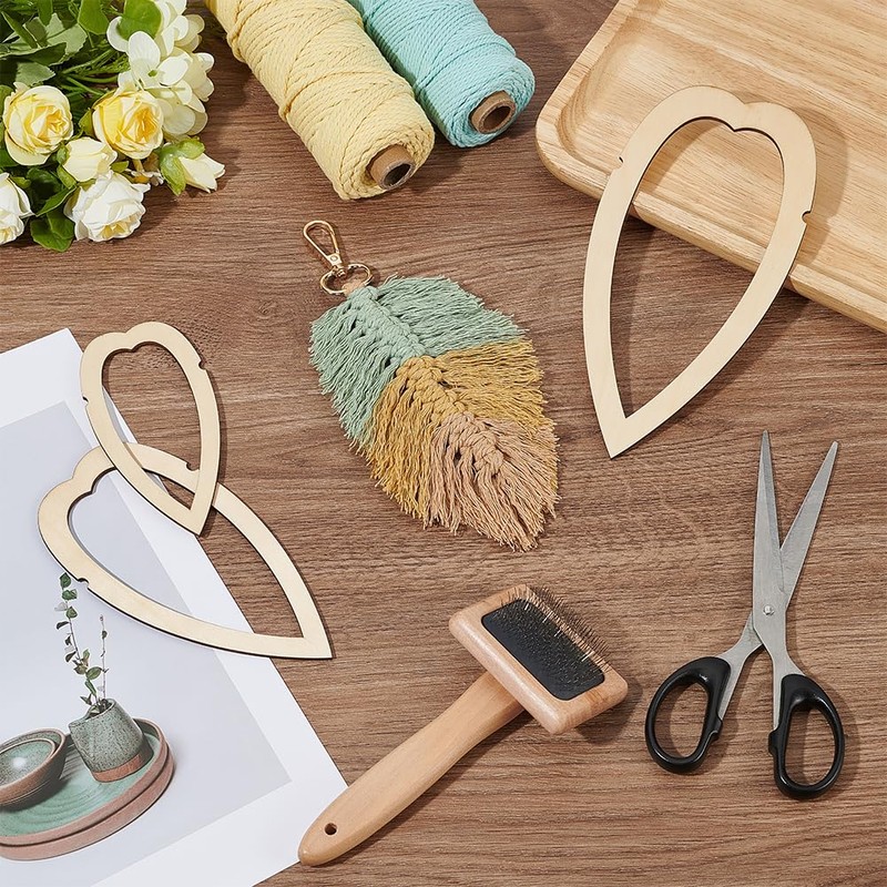 BENECREAT 4Pcs Macrame Supplies Set, Wooden Macrame Leaf Template, 3Pcs