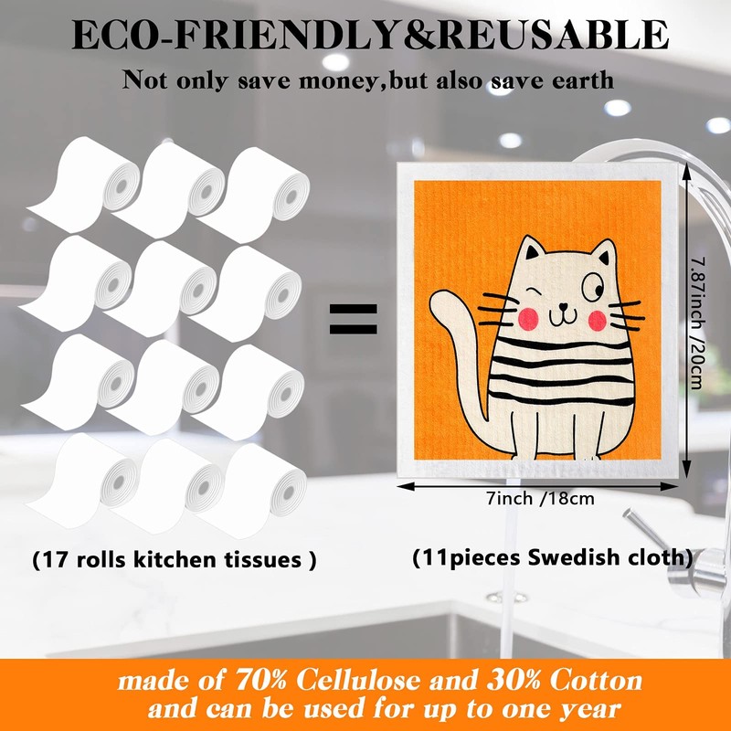 Patelai 6 Pieces Swedish Kitchen Dish Towels Reusable Sponge Cleaning