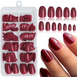 LoveOurHome 240pc Short Oval Press on Nails Red Fake Nails, XS Oval Press on Nails Short Glue on Nails Red Acrylic Nail Press ons False Nail Tips Artificial False Fingernails with Adhesive Tabs