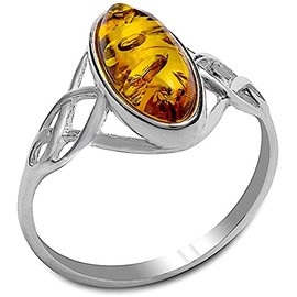 Ian and Valeri Co. Amber Sterling Silver Oval Celtic Ring