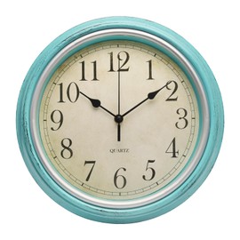 bakbrand Retro Wall Clock 12 Inch Non-Ticking Silent Vintage Rustic Style Round Decor Clock Blue Battery Operated Classic Wall Clocks for Home/Hotel/Kitchen/Living Room/Bedroom