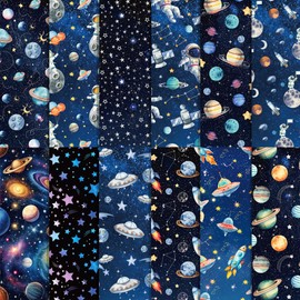 VIVIQUEN 24 Pack Space Planet Pattern Double-Sided Paper, 12-inches Astronaut Starry Sky Scrapbook Specialty Craft Paper Folded Flat for DIY Background Card Making Scrapbook Photo Album Decor