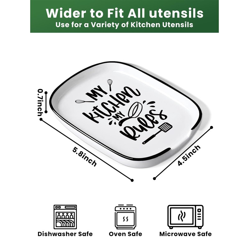 Levaukiem Funny My Kitchen My Rules Spoon Rest, Ceramic Spoon