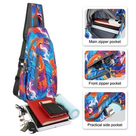 TITECOUGO Small Canvas Sling Bag Lightweight Crossbody Bag for Women Rucksack for Men Running Backpack Travel Chest Pack Shoulder Daypack for Gym Work Outdoor Hiking Sports Colored Ink