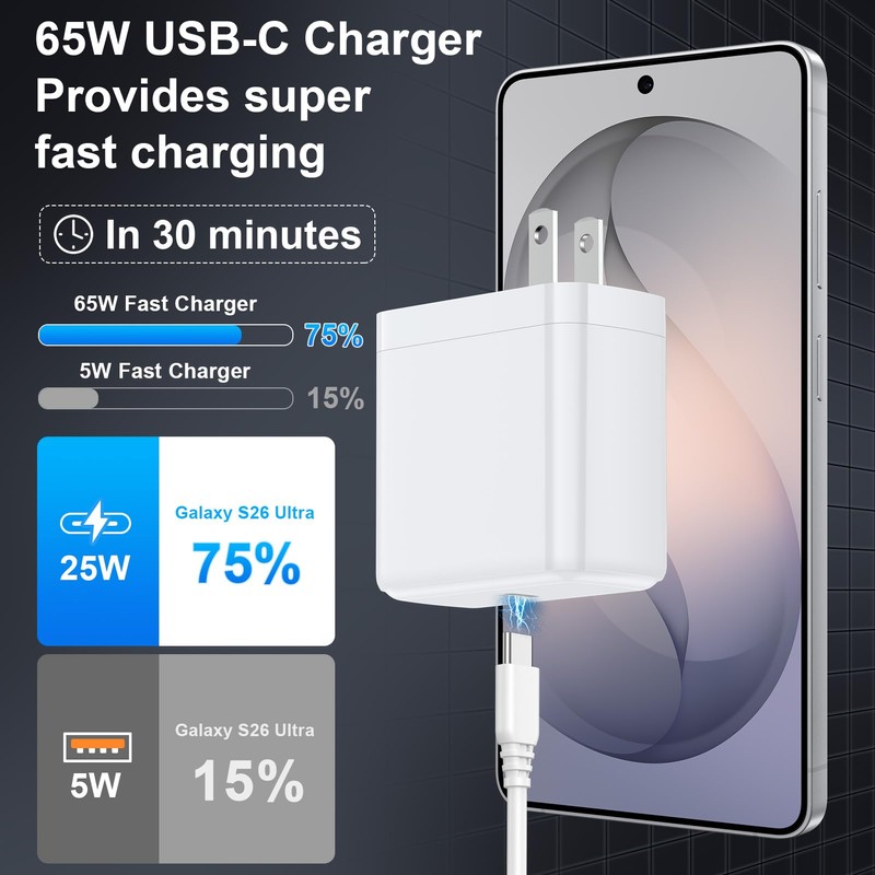 65W Super Fast Charger Block Plug with 6FT USBC to