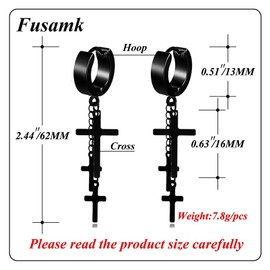 Fusamk Punk Cross Drop Dangle Earrings Huggie Hinged Hoop Earrings,2PCS