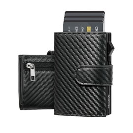 YESIIW Men's Wallet with Extra Large Capacity Pop-up Slim Wallet for 10 Cards, Men's Wallet with Coin Compartment, ID Window & 10+ Note Compartment, Card Wallet with RFID Protection, A01 - Carbon