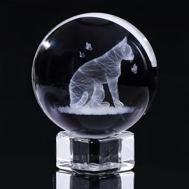 CHUNZHILAI Crystal Ball Engrave 3D Cat and Butterfly Figurines with Crystal Stand Cat Gifts for Cat Lovers Home Collectible Ornaments for Friends Birthday