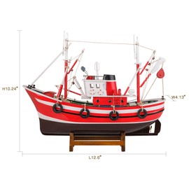 SAILINGSTORY Wooden Fishing Boat Model Ship Model Decor Red