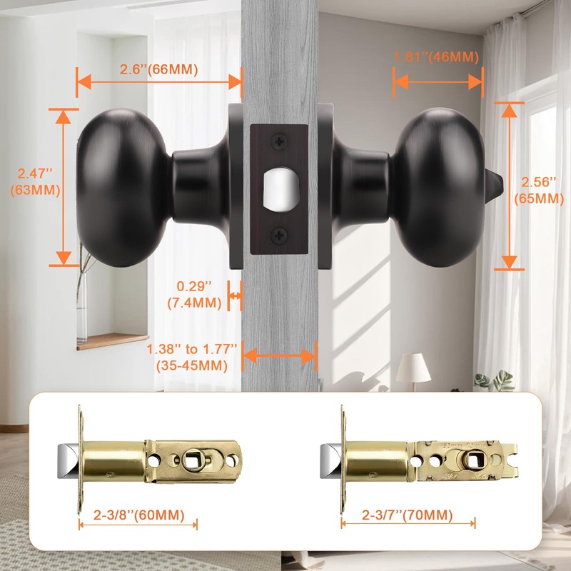Gobrico 2 Pack Oval Oil Rubbed Bronze Door Knobs, Privacy