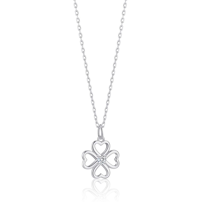 Philip Jones Sterling Silver Clover Necklace Created with Zircondia® Crystals