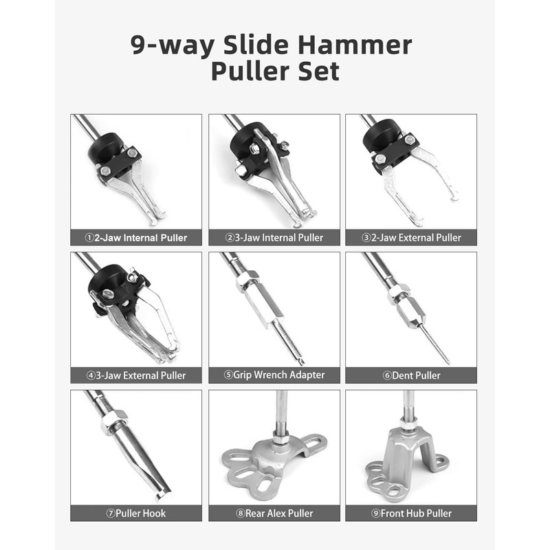 ACZCR 9-Way Slide Hammer Puller Set Front Wheel Hub Bearing