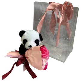 Q-FLA Cupla Bath Soap Flower Panda Mini Bouquet Rose Pink Gift Set, 1 Piece, 1g / Q-FLA 큐플라 입욕제 비누꽃 팬더 미니 부케 로즈 핑크 선물 세트, 1개, 1g