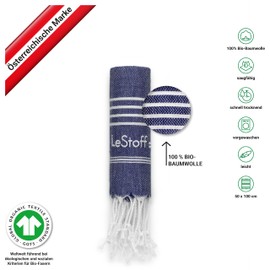 LeStoff Premium Hammam Towel 50 x 100 cm - 100% Organic Cotton, Prewashed, Sustainable, Lightweight, Compact, Absorbent & Quick Drying - Towel for Bath, Guests, Face, Sports, Travel, Camping (Navy)