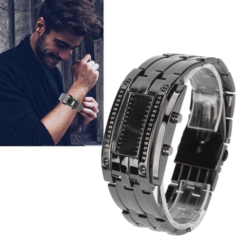 LED Watch Unique Binary Time Mode Display Convex Arc Structure