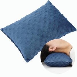D. Cozy 1 Pcs Small Head Pillow for Recliner Chair, 11"x7" Mini Neck Pillow Tiny Small Airplane Pillows for Neck Back Lumbar Knee, Minky Dot Denim Blue