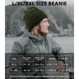 M/L/XL/XXL Wool Beanie for Men and Women, Fleece Lined Oversized Winter Knit Hat, Large Warm Wool Cuffed Cap for Big Head Army Green