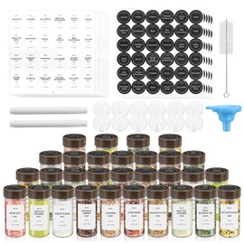VIBRATITE 12 Pack Spice Jars with Acacia Lids, 4 oz Round Glass Jars Spice Containers Set with Labels, Pen, Funnel, Seasoning Storage Bottles with Shaker Lids for Rack, Cabinet, Drawer