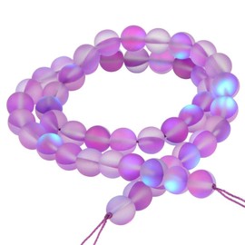 Matte Aurora Crystal Glass Beads Gemstone 8MM Purple Frosted Glitter Shining Mermaid Round Loose Beads Frosted Moonstone for Jewelry Making