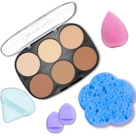 Kit de maquillaje: Bissú Contour Palette + 1 palicador + 2 Aplicadores Dedos + esponja de maquillaje + esponja exfoliante (3 modelos) (01 Claro)